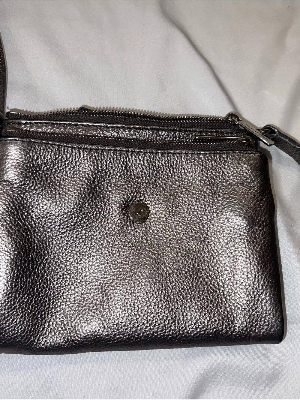 Michael Kors Metallic Charcoal Pebbled Leather Crossbody Bag